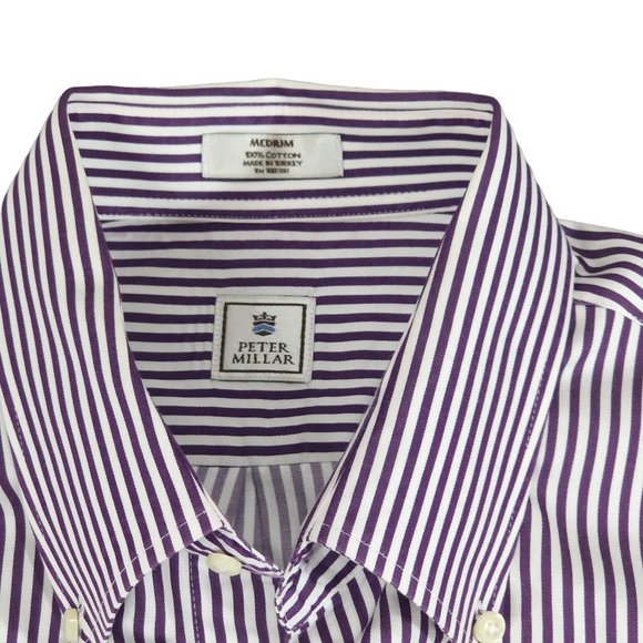 Peter Millar Men's Long Sleeve Purple White Striped Button Down Shirt Size Med - Picture 2 of 8